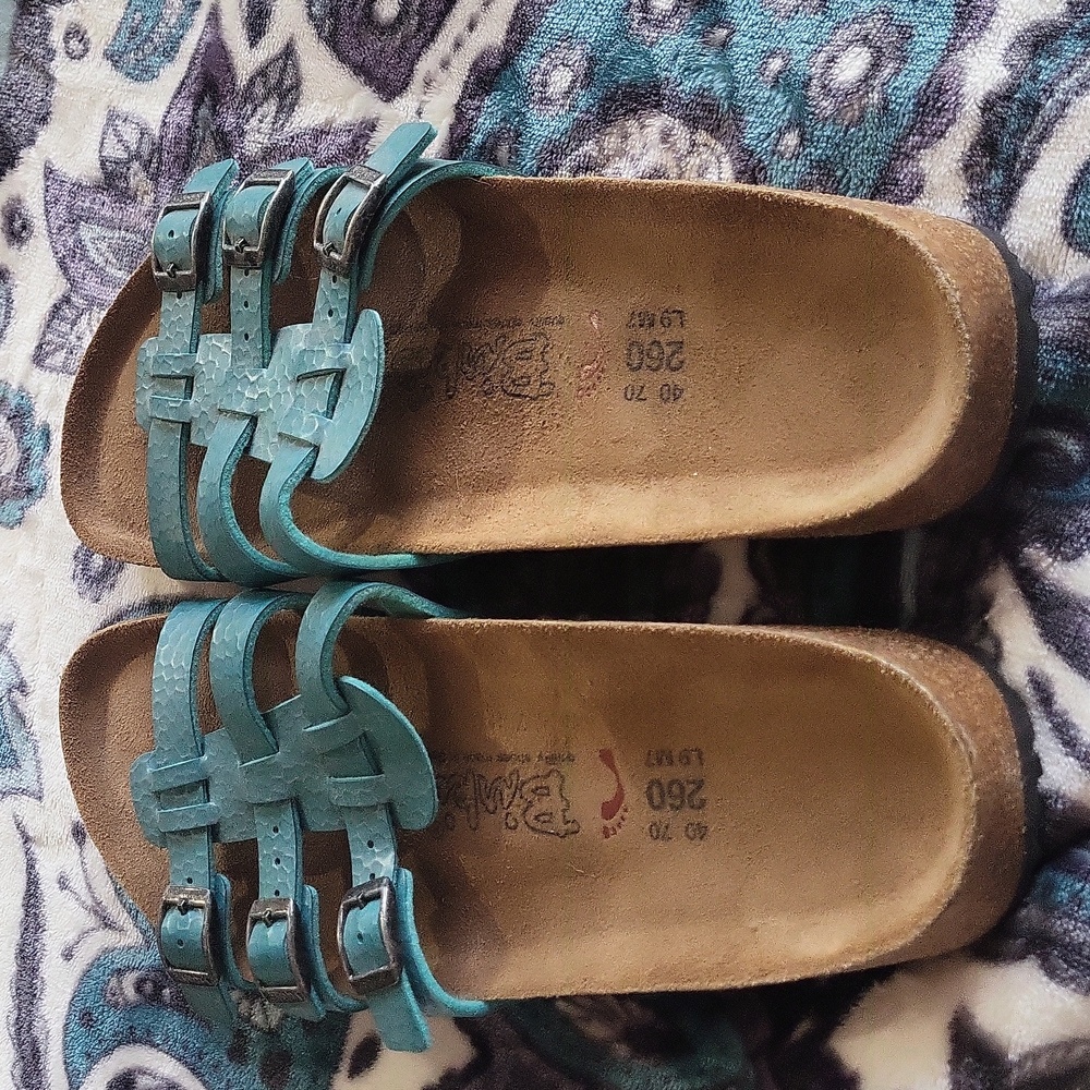 Ladies Birkenstock Size 9 Turquoise Vegan Leather Sandals